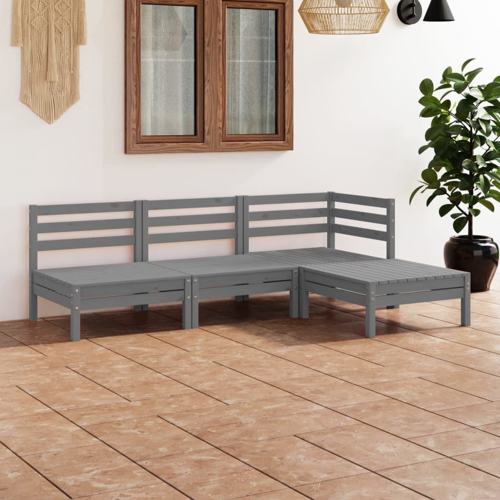 vidaXL 4 Piece Garden Lounge Set Solid Pinewood Grey