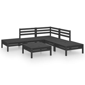 vidaXL 6 Piece Garden Lounge Set Solid Pinewood Black