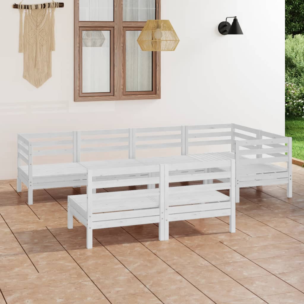 vidaXL 7 Piece Garden Lounge Set Solid Pinewood White