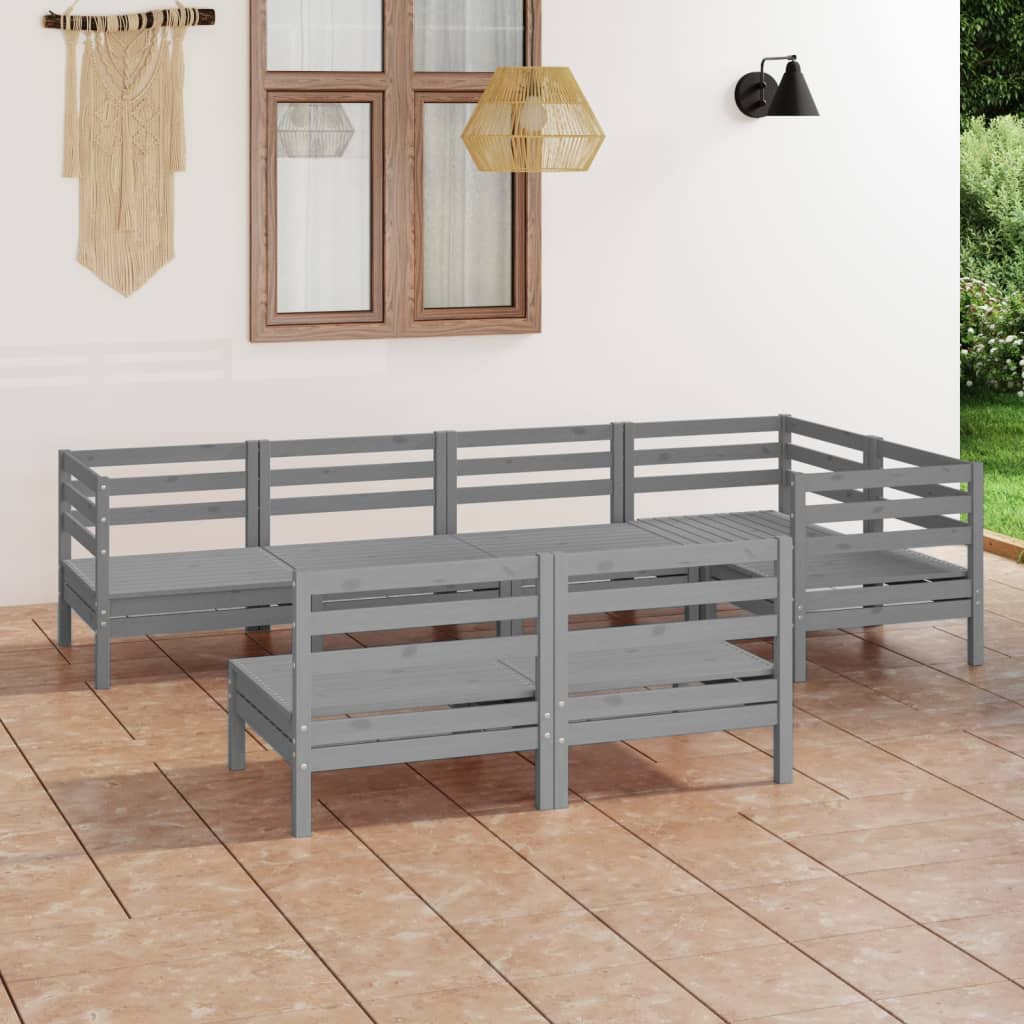 vidaXL 7 Piece Garden Lounge Set Solid Pinewood Grey