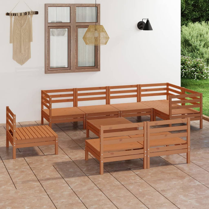 vidaXL 9 Piece Garden Lounge Set Solid Wood Pine Honey Brown