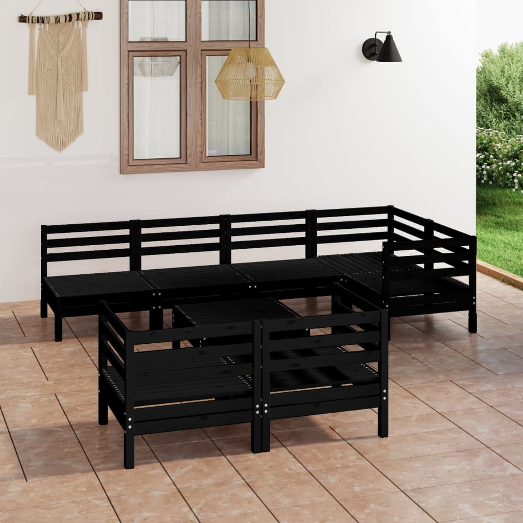 vidaXL 8 Piece Garden Lounge Set Solid Wood Pine Black