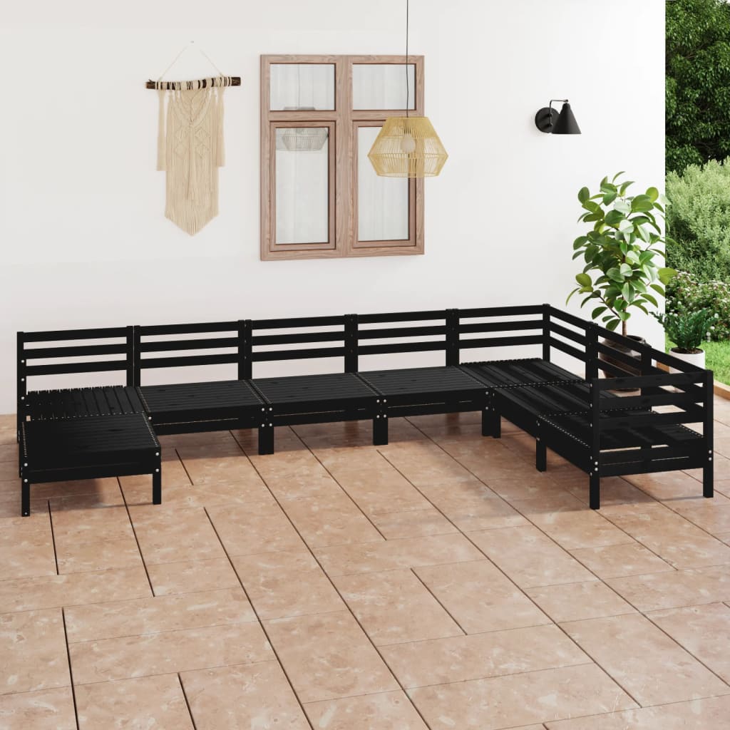 vidaXL 8 Piece Garden Lounge Set Solid Wood Pine Black