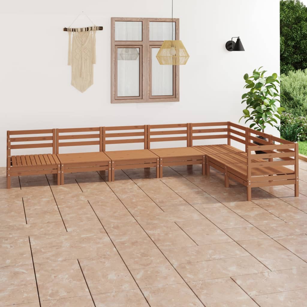 vidaXL 7 Piece Garden Lounge Set Solid Wood Pine Honey Brown