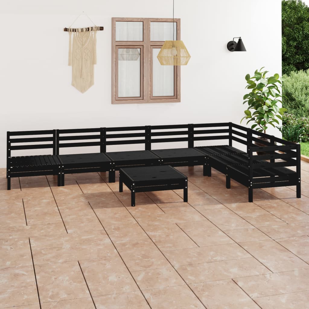 vidaXL 8 Piece Garden Lounge Set Solid Wood Pine Black