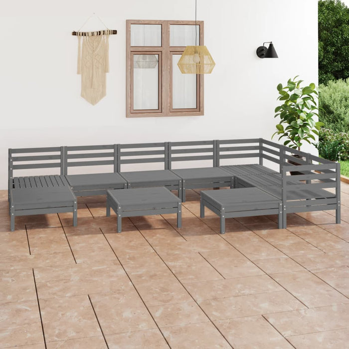 vidaXL 10 Piece Garden Lounge Set Solid Wood Pine Grey