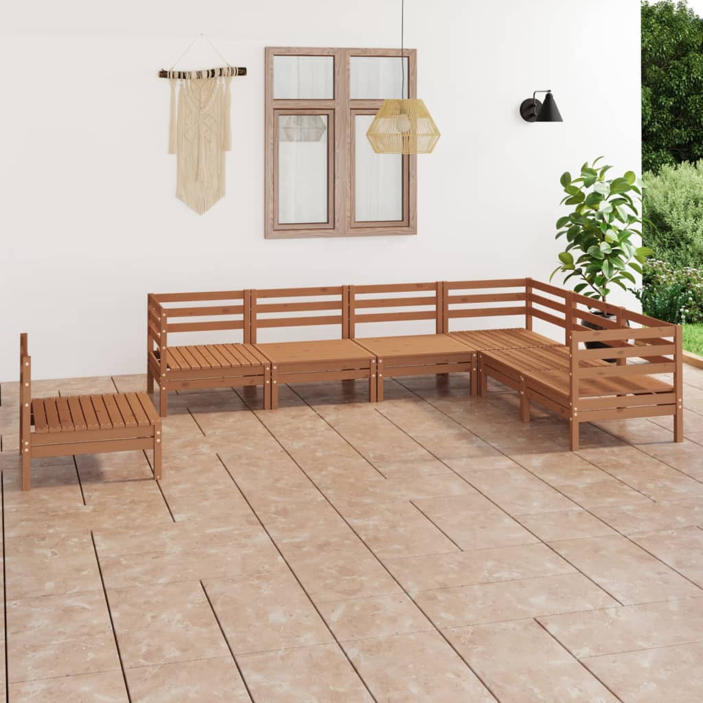 vidaXL 7 Piece Garden Lounge Set Solid Wood Pine Honey Brown