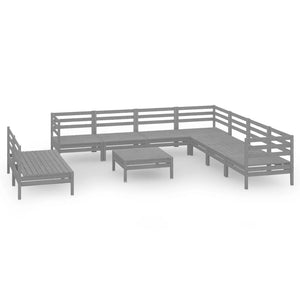 vidaXL 10 Piece Garden Lounge Set Solid Wood Pine Grey