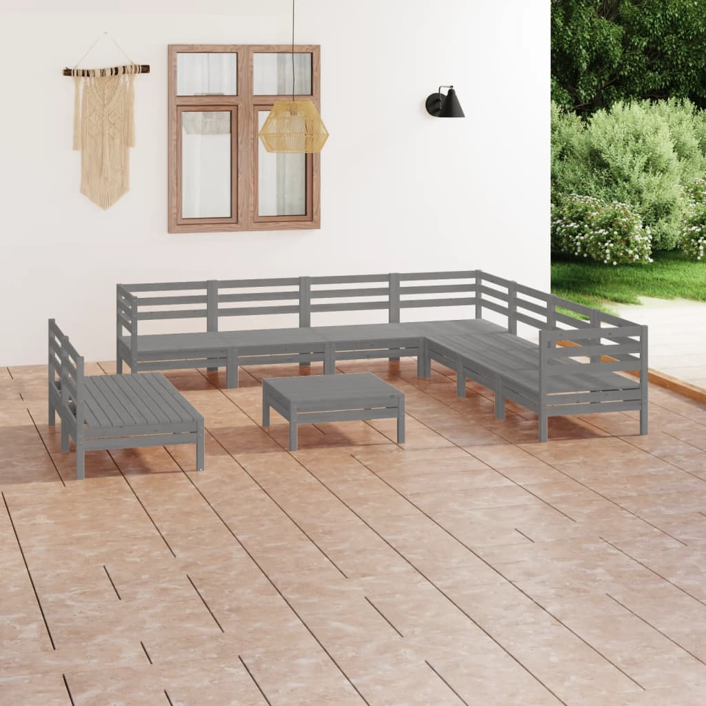 vidaXL 10 Piece Garden Lounge Set Solid Wood Pine Grey