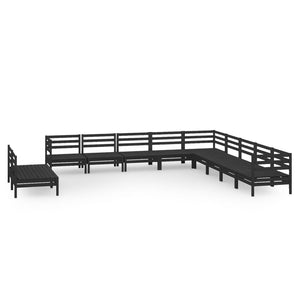 vidaXL 11 Piece Garden Lounge Set Solid Wood Pine Black