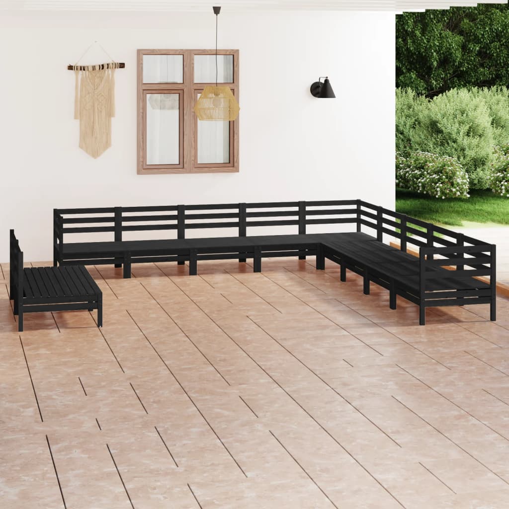 vidaXL 11 Piece Garden Lounge Set Solid Wood Pine Black