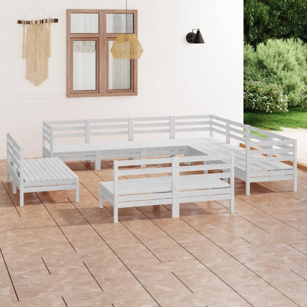 vidaXL 11 Piece Garden Lounge Set Solid Wood Pine White