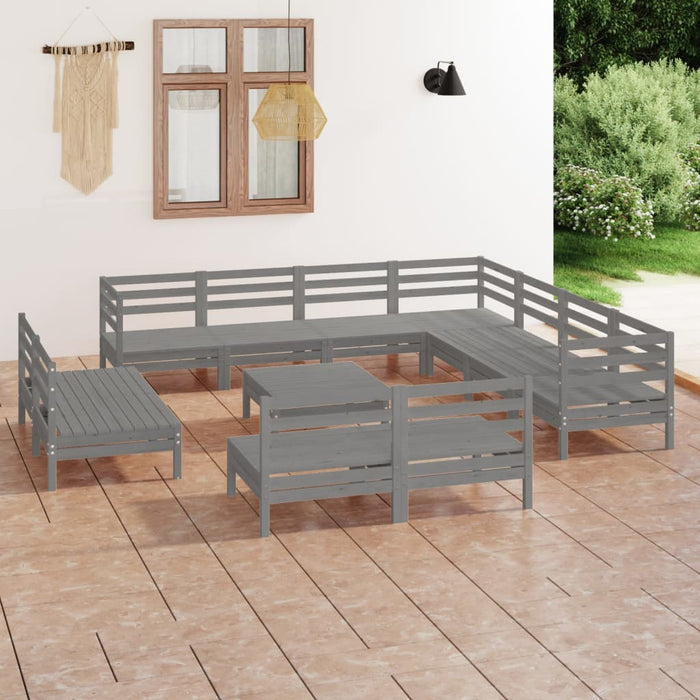 vidaXL 12 Piece Garden Lounge Set Solid Wood Pine Grey