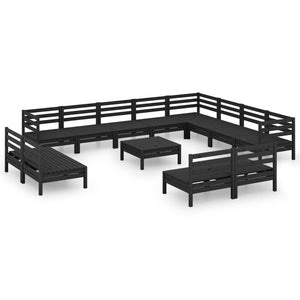 vidaXL 13 Piece Garden Lounge Set Solid Wood Pine Black