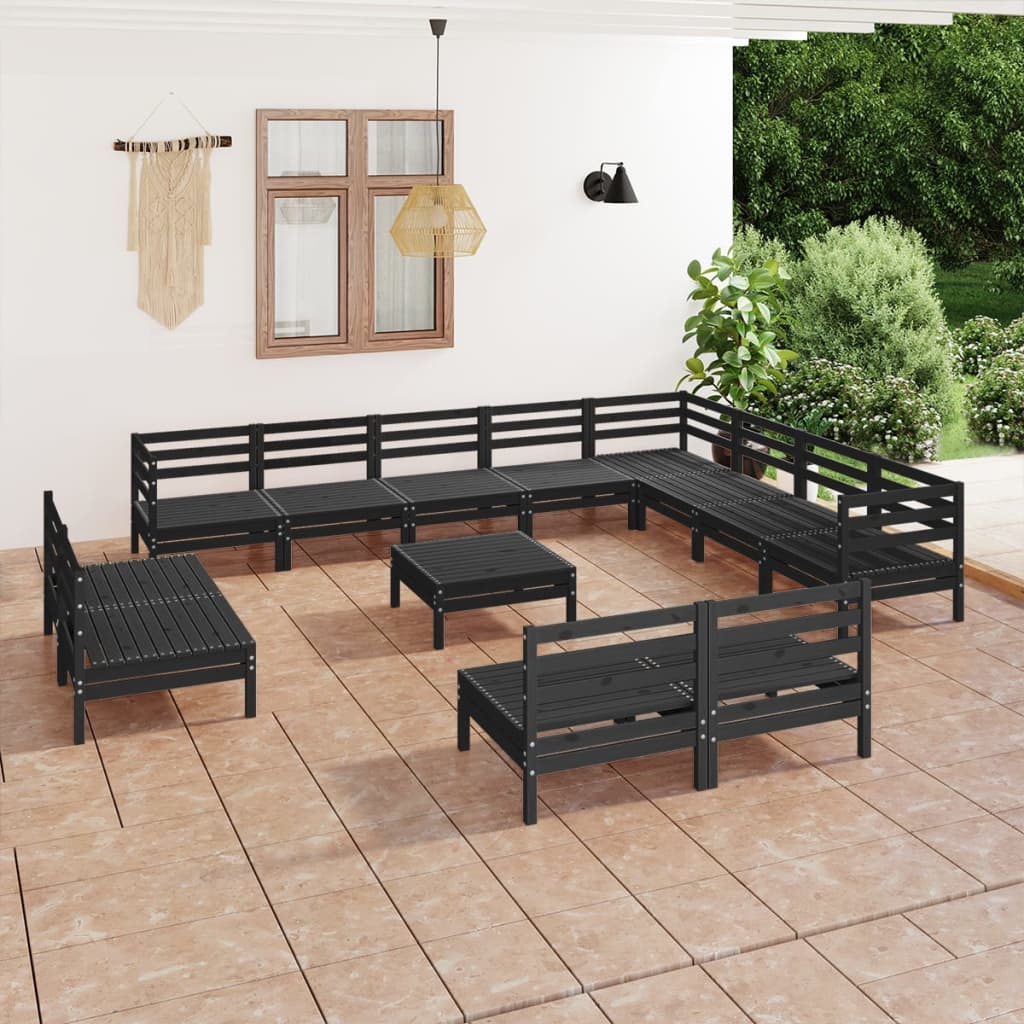 vidaXL 13 Piece Garden Lounge Set Solid Wood Pine Black