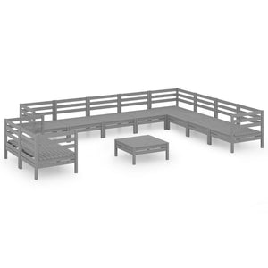 vidaXL 11 Piece Garden Lounge Set Solid Wood Pine Grey