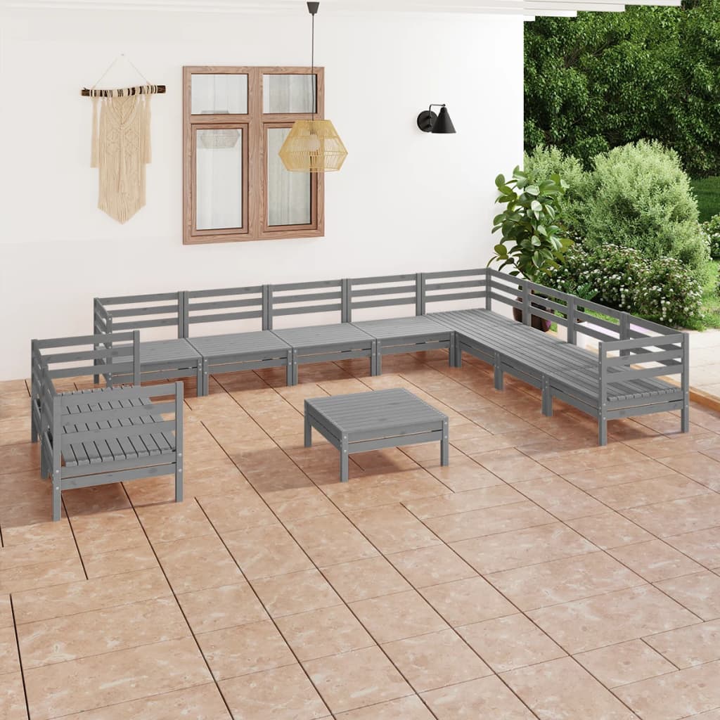 vidaXL 11 Piece Garden Lounge Set Solid Wood Pine Grey