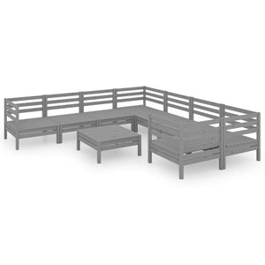 vidaXL 9 Piece Garden Lounge Set Grey Solid Wood Pine