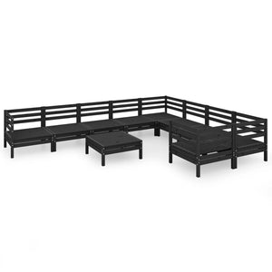 vidaXL 10 Piece Garden Lounge Set Black Solid Wood Pine