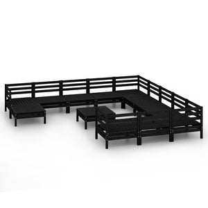 vidaXL 13 Piece Garden Lounge Set Black Solid Wood Pine