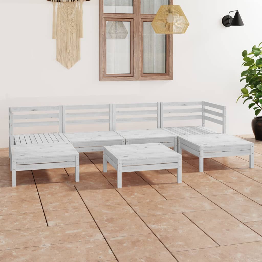 vidaXL 7 Piece Garden Lounge Set White Solid Wood Pine