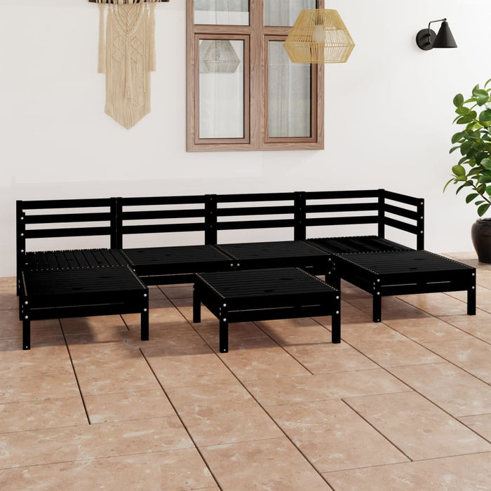 vidaXL 7 Piece Garden Lounge Set Black Solid Wood Pine