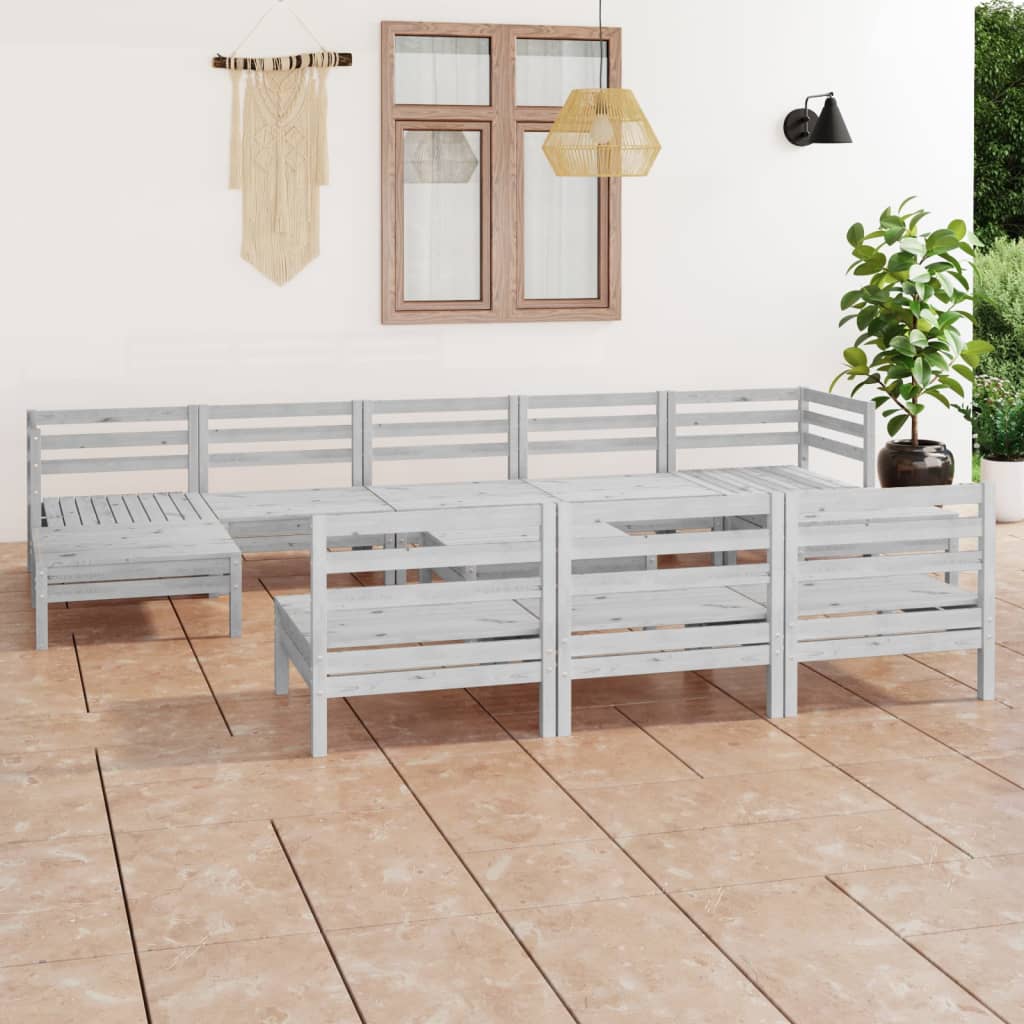 vidaXL 11 Piece Garden Lounge Set White Solid Wood Pine