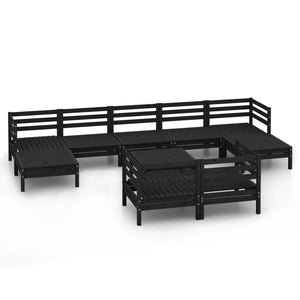 vidaXL 10 Piece Garden Lounge Set Black Solid Wood Pine