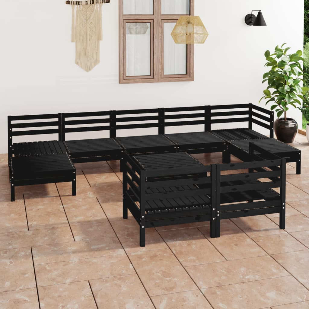 vidaXL 10 Piece Garden Lounge Set Black Solid Wood Pine