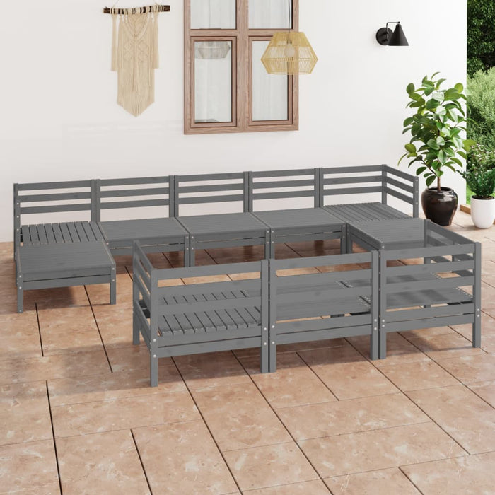 vidaXL 10 Piece Garden Lounge Set Grey Solid Wood Pine