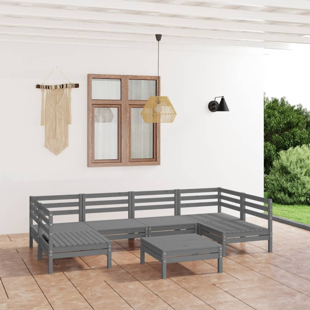 vidaXL 7 Piece Garden Lounge Set Grey Solid Wood Pine