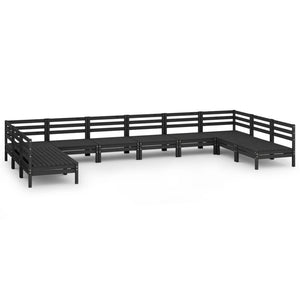 vidaXL 10 Piece Garden Lounge Set Black Solid Wood Pine