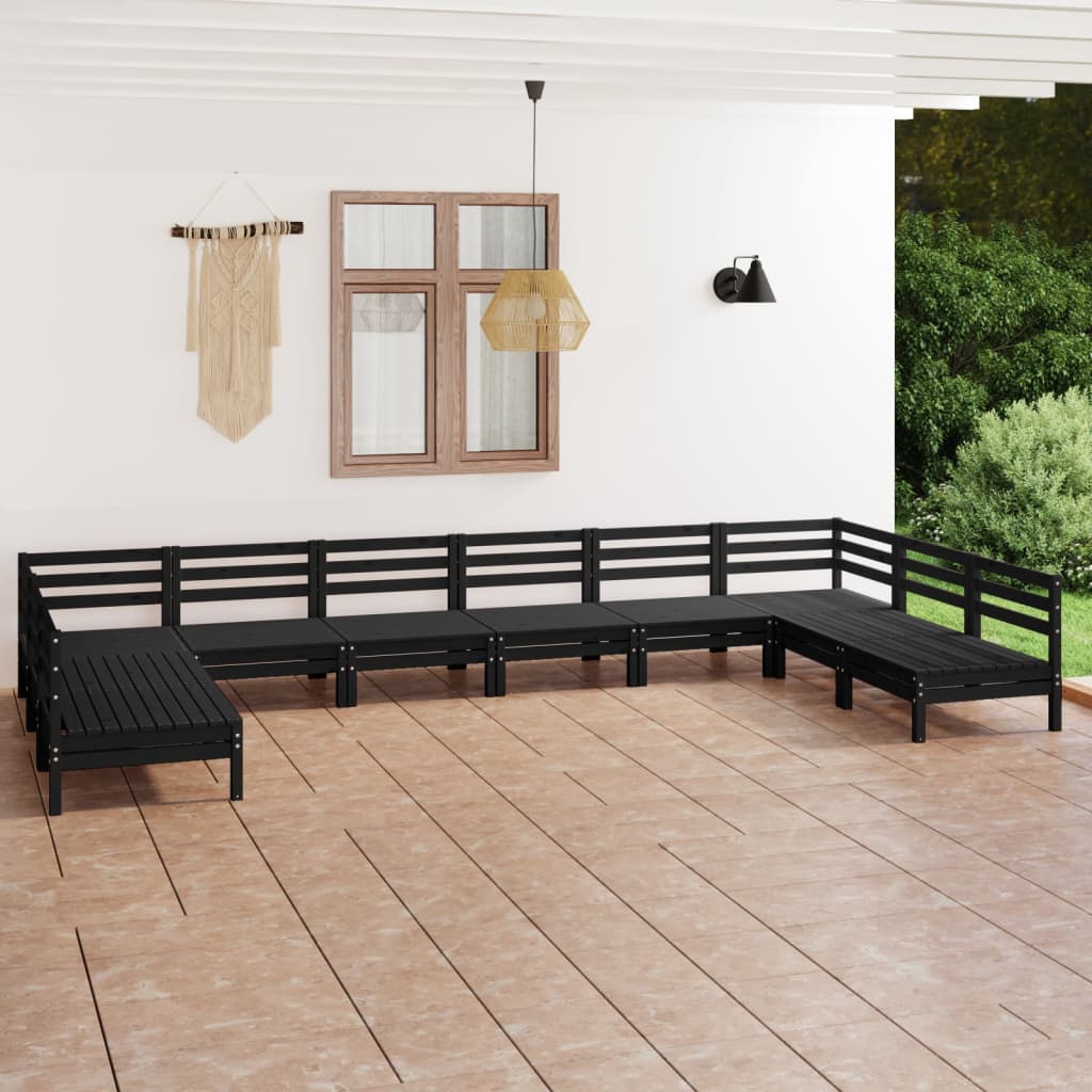 vidaXL 10 Piece Garden Lounge Set Black Solid Wood Pine