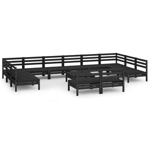 vidaXL 13 Piece Garden Lounge Set Black Solid Wood Pine