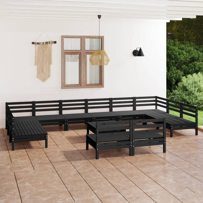 vidaXL 13 Piece Garden Lounge Set Black Solid Wood Pine