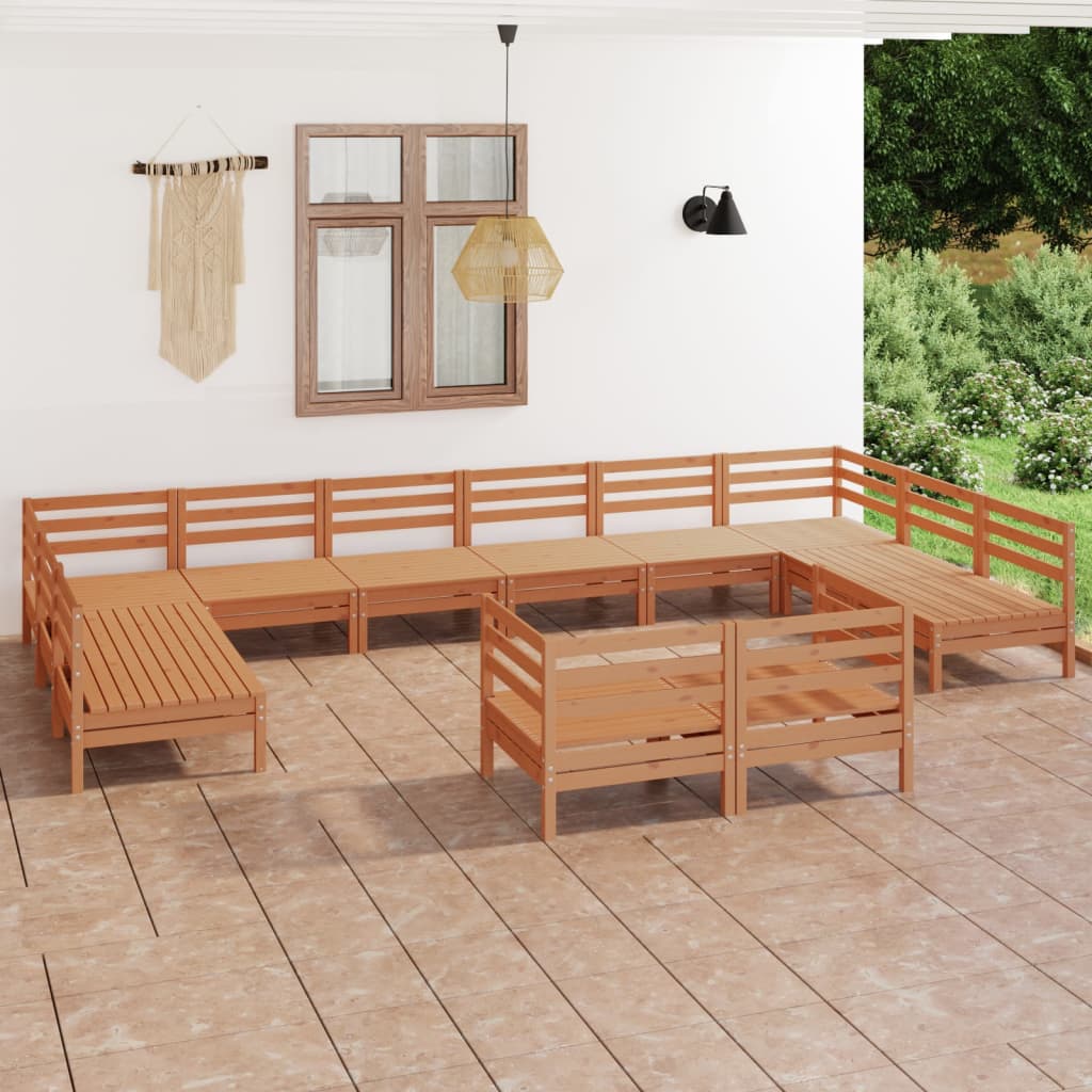 vidaXL 12 Piece Garden Lounge Set Honey Brown Solid Wood Pine