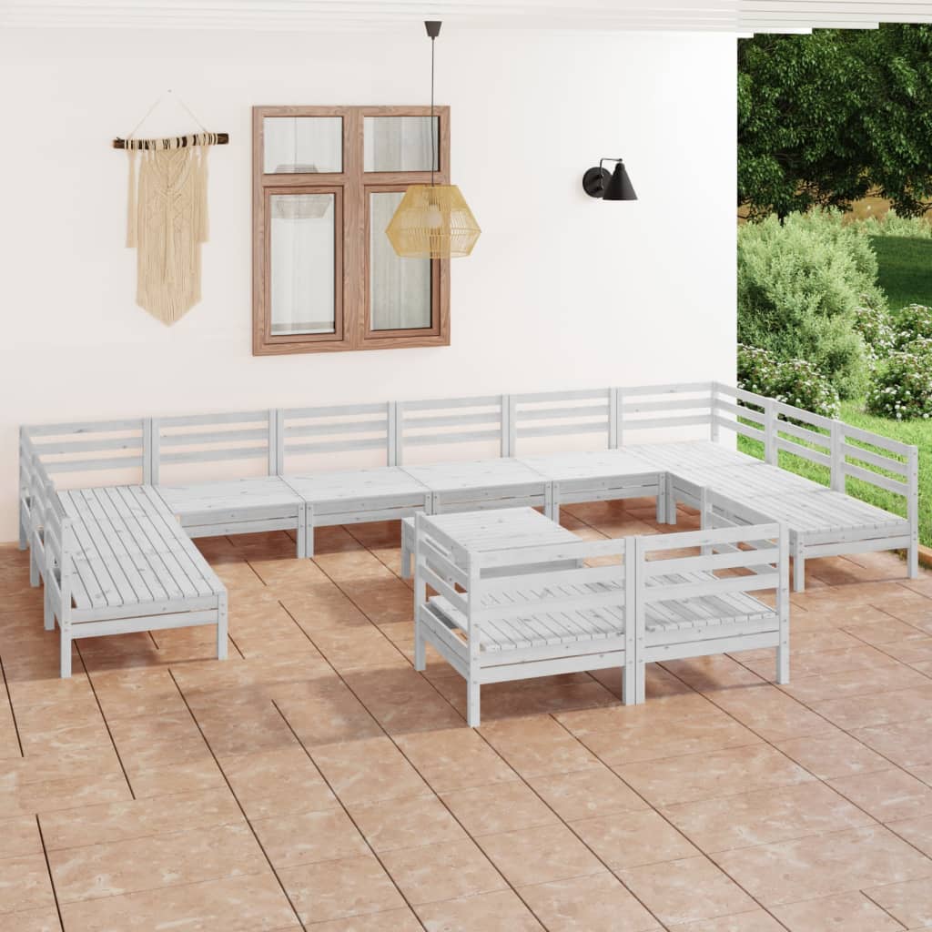 vidaXL 13 Piece Garden Lounge Set White Solid Wood Pine