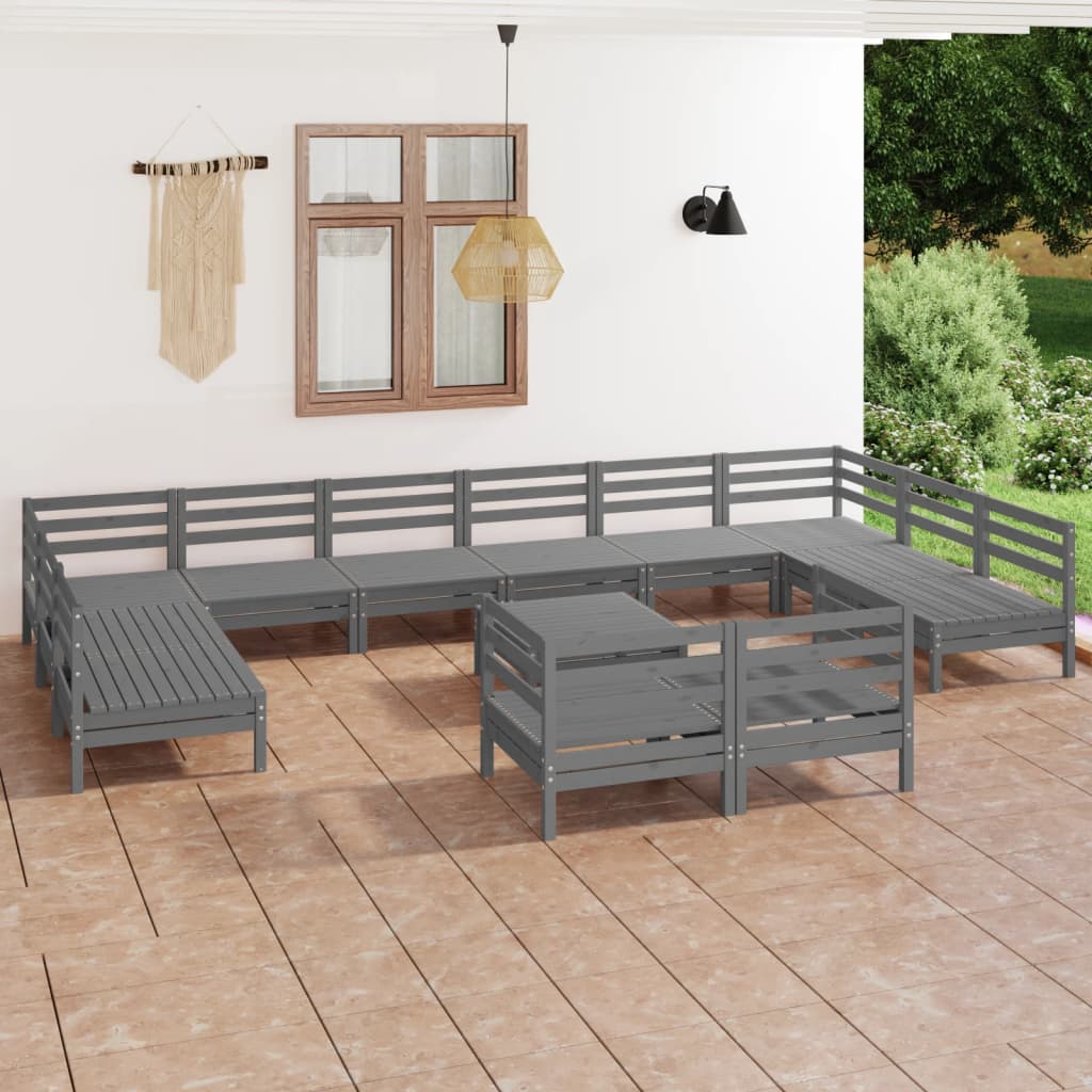 vidaXL 13 Piece Garden Lounge Set Grey Solid Wood Pine