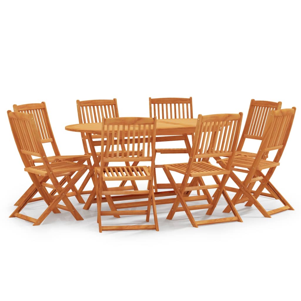 vidaXL 9 Piece Folding Outdoor Dining Set Solid Eucalyptus Wood