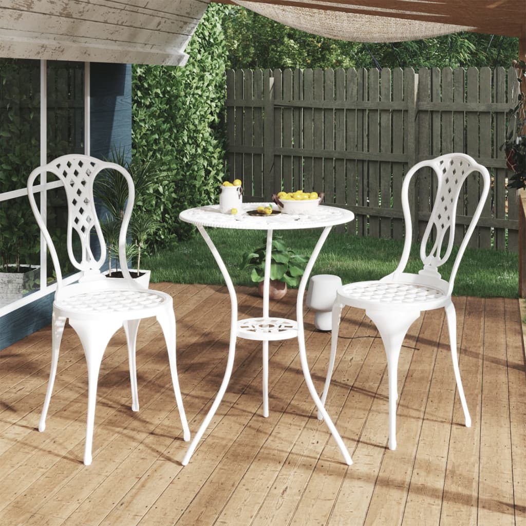 vidaXL 3 Piece Bistro Set Cast Aluminium White