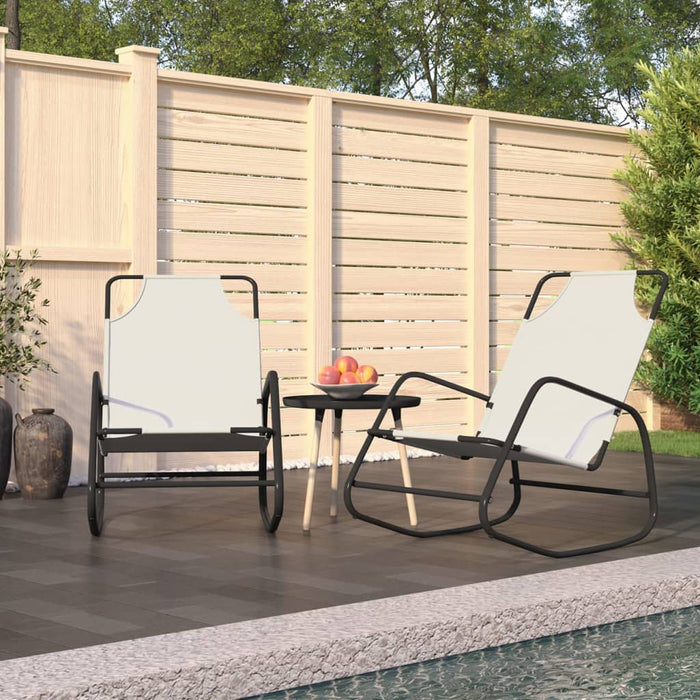 vidaXL Rocking Sun Loungers 2 pcs Cream Steel and Textilene