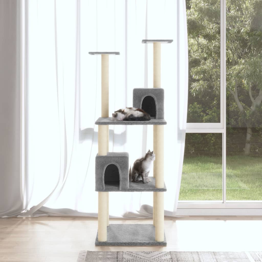 vidaXL Cat Tree with Sisal Scratching Posts Light Grey 141 cm