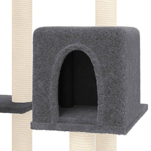 vidaXL Cat Tree with Sisal Scratching Posts Dark Grey 145 cm