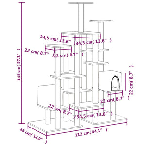 vidaXL Cat Tree with Sisal Scratching Posts Dark Grey 145 cm