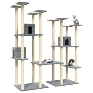 vidaXL Cat Tree with Sisal Scratching Posts Light Grey 174 cm