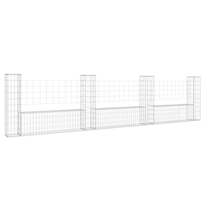 vidaXL U-shape Gabion Basket with 4 Posts Iron 380x20x100 cm