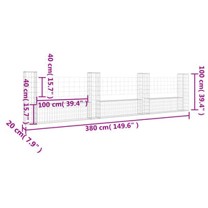 vidaXL U-shape Gabion Basket with 4 Posts Iron 380x20x100 cm