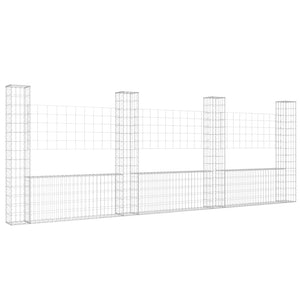 vidaXL U-shape Gabion Basket with 4 Posts Iron 380x20x150 cm