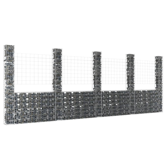 vidaXL U-shape Gabion Basket with 5 Posts Iron 500x20x200 cm