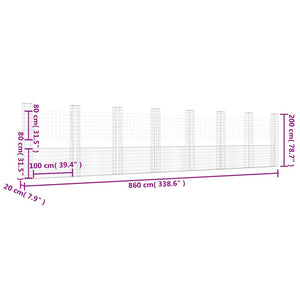 vidaXL U-shape Gabion Basket with 8 Posts Iron 860x20x200 cm